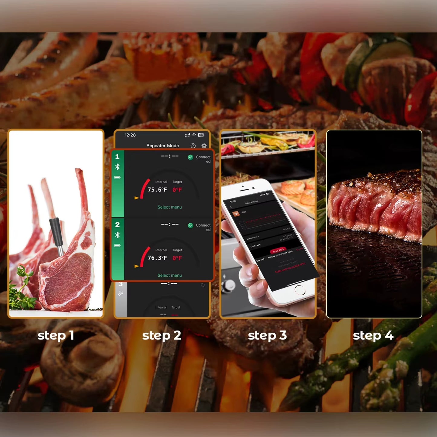 Wireless Bluetooth BBQ Probe Thermometer for Kitchen & Barbecue - Accurate Food & Meat Temperature Measurement